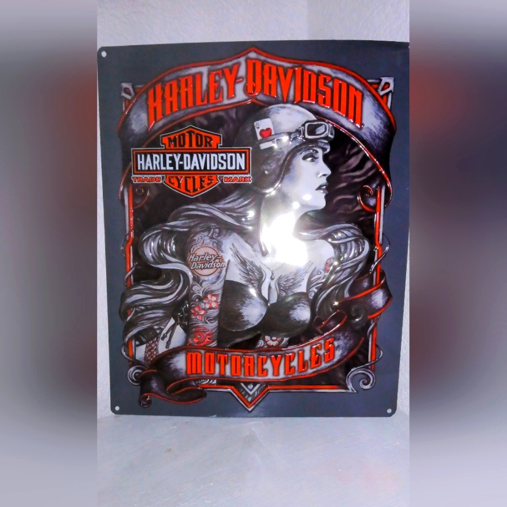 Harley Davidson Tattooed Biker Girl Metal Sign